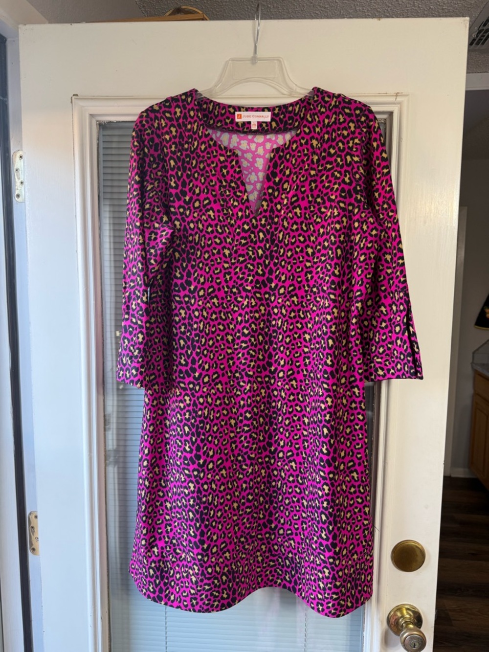 Jude Connally Fuchsia Leopard Print Midi Shift Dress